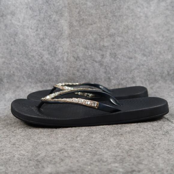 Casual Shoes Womens 9 Sandals Flip Flops Slip On Flats Thong Embellished Black - Picture 3 of 10